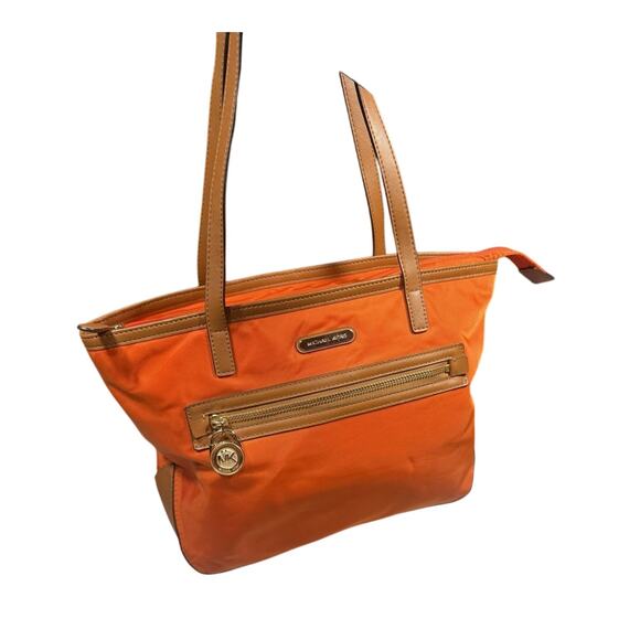 MICHAEL Kors Purse Kempton Tote Shoulder Bag Orange Brown Leather NWOT - Picture 1 of 16